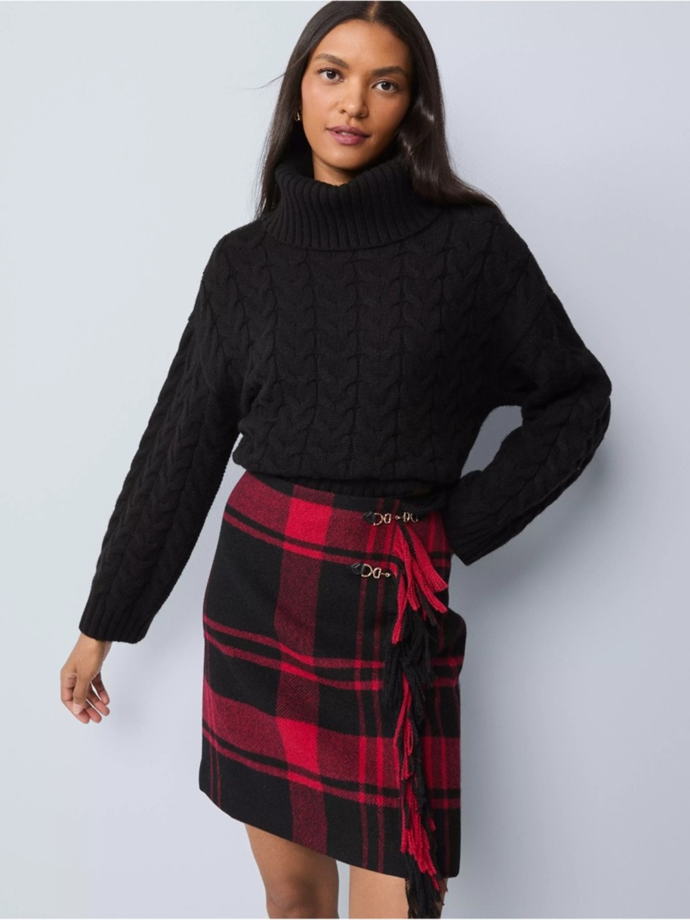 Weekend Collection Plaid Wrap Effect Skirt